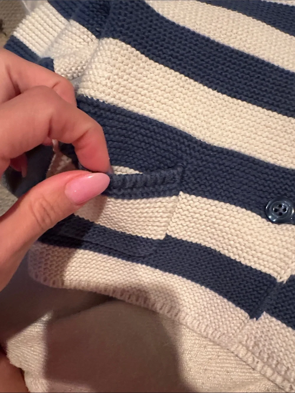 GAP Navy and Cream Striped Hooded Knit Cardigan